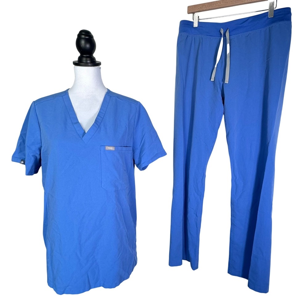 FIGS Womens Large Blue Technical Collection Scrub Set V-Neck Jogger Pants